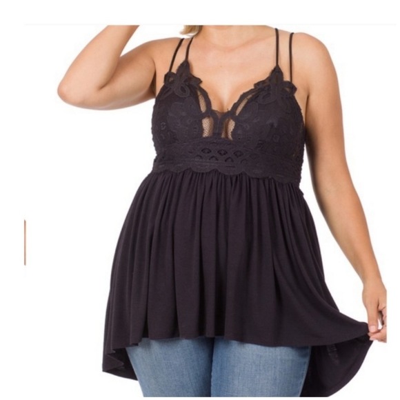 Zenana Tank 1X Lace Detail Vneck Blue Babydoll Style Flowy Feminine - Picture 13 of 14